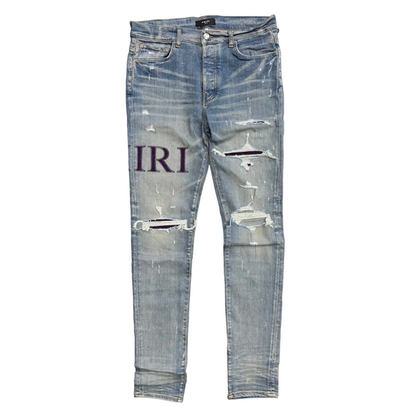 Amiri Purple Serif Side Logo Jeans Light Wash Blue