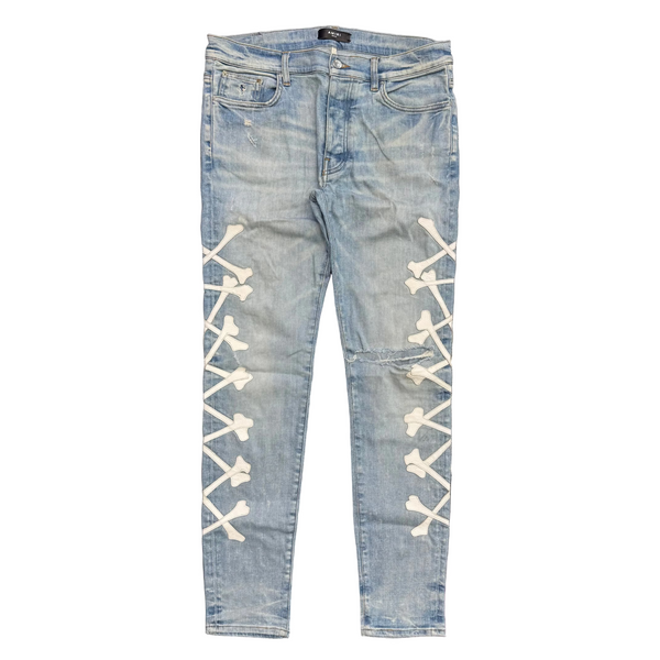 Amiri White Bones Appliqué Jeans Clay Indigo