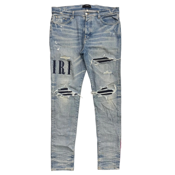 Amiri MX1 Appliqué Logo Distressed Jeans Clay Indigo