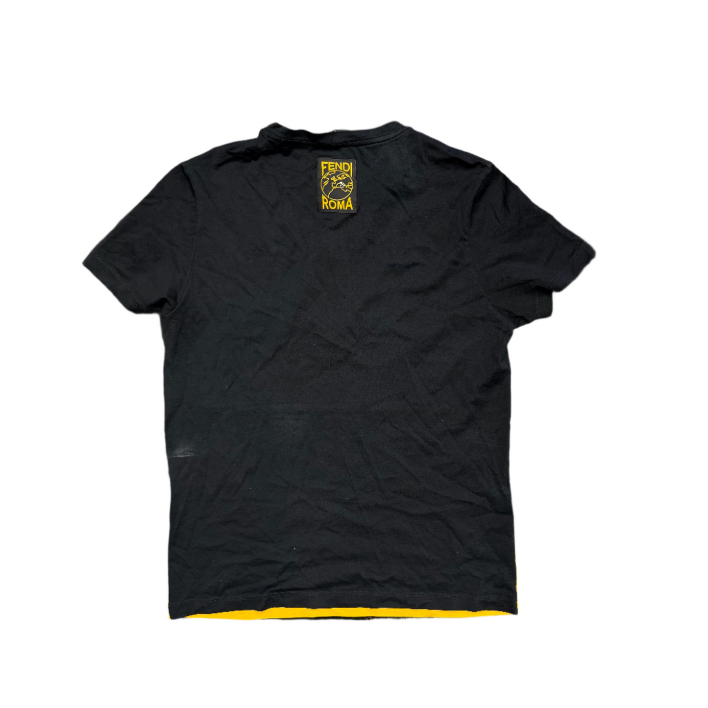 Fendi Perforated Paneled T-Shirt Black Yellow