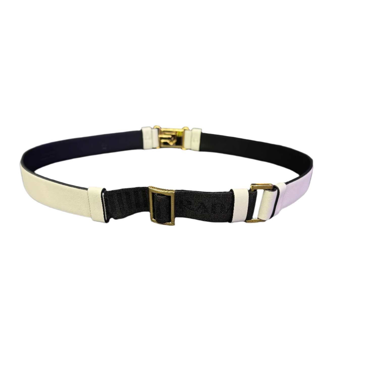 Prada Enameled Metal Triangle Logo Leather Belt White