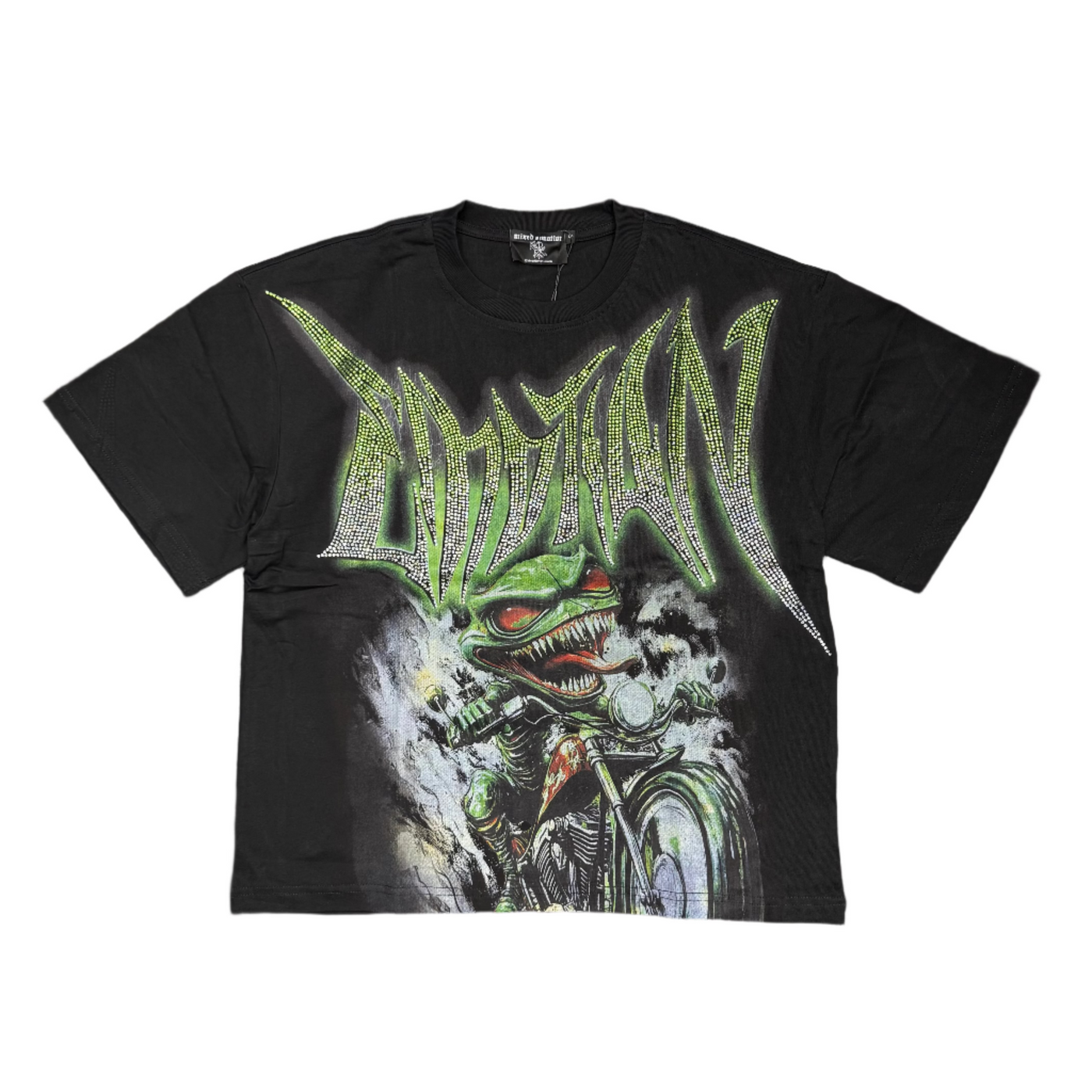 Mixed Emotion Goblin Rhinestone Tee Black