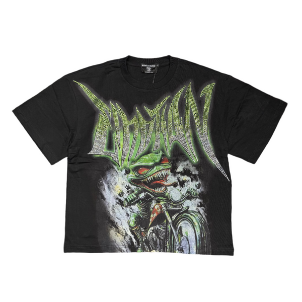 Mixed Emotion Goblin Rhinestone Tee Black