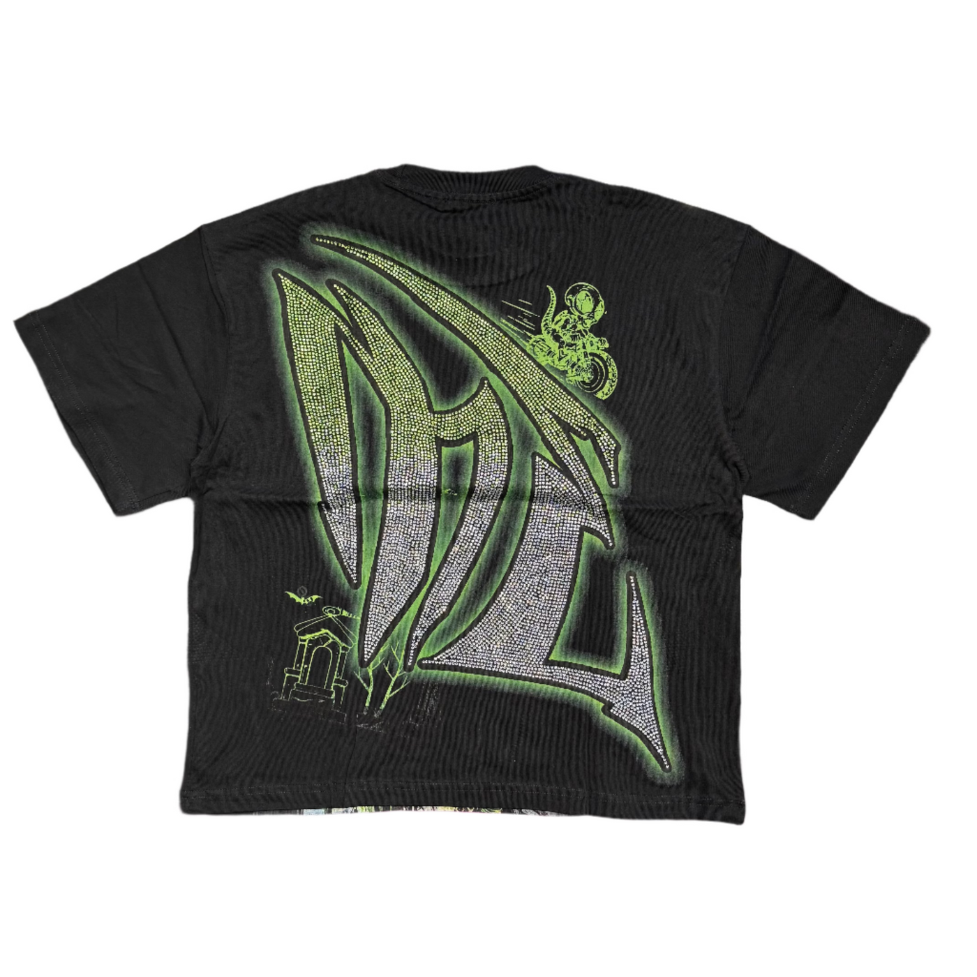Mixed Emotion Goblin Rhinestone Tee Black