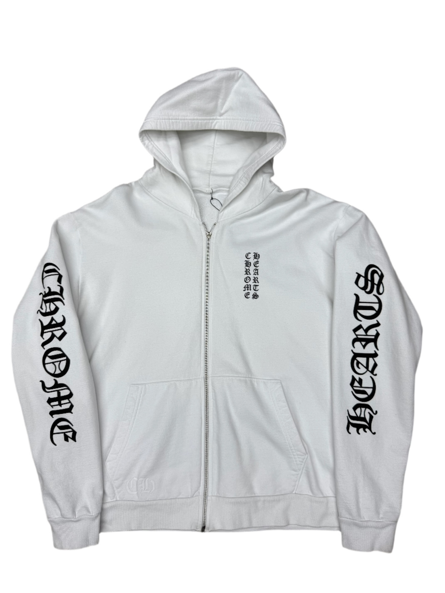 Chrome Hearts Vertical Logo Zip Up Hoodie White