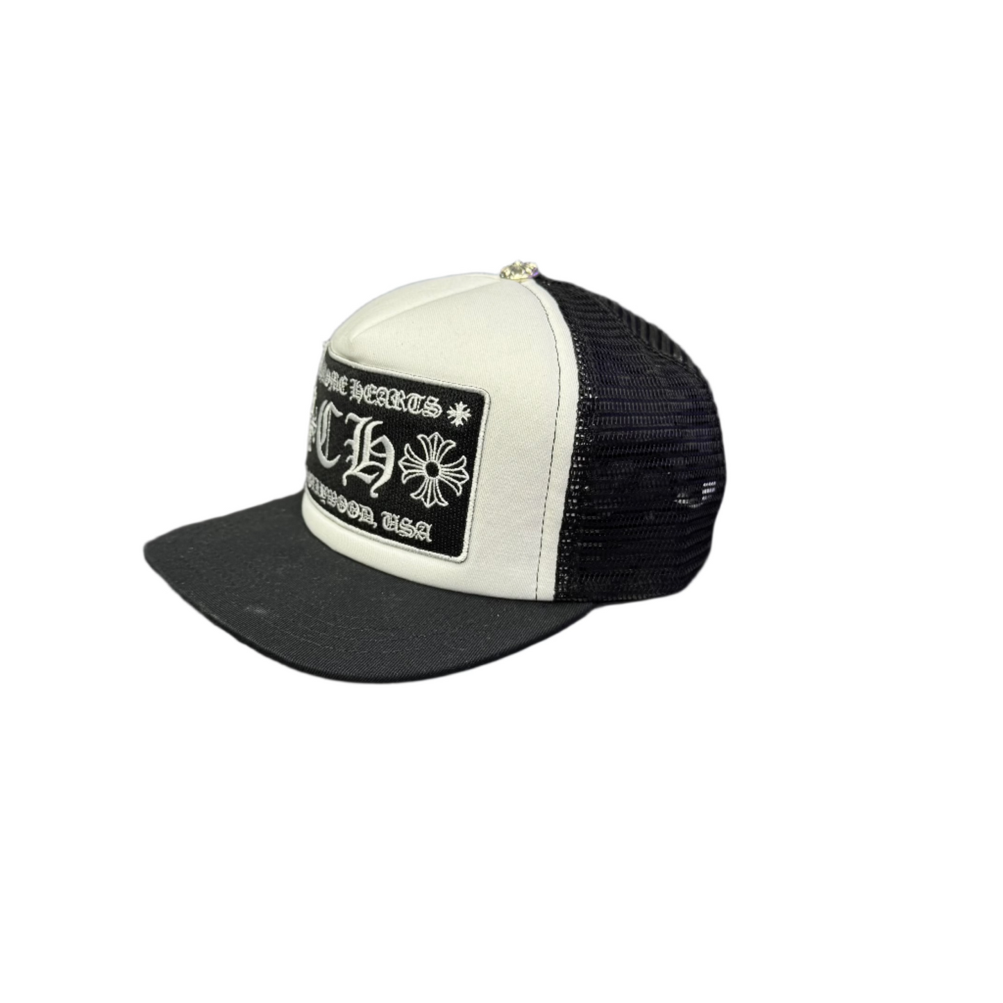 Chrome Hearts CH Hollywood Trucker Hat Black White