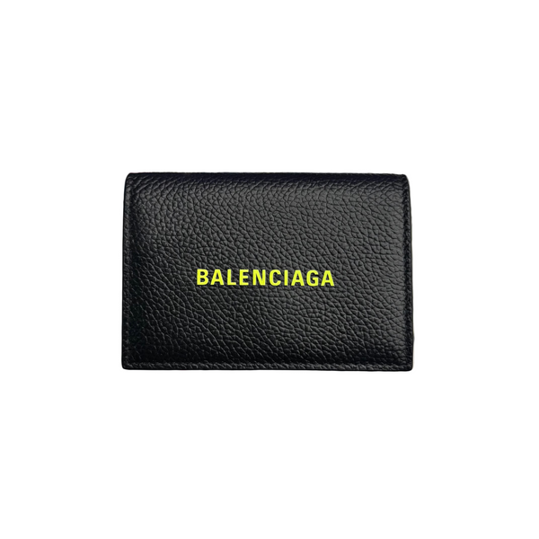 Balenciaga Logo Print Leather Trifold Wallet Black