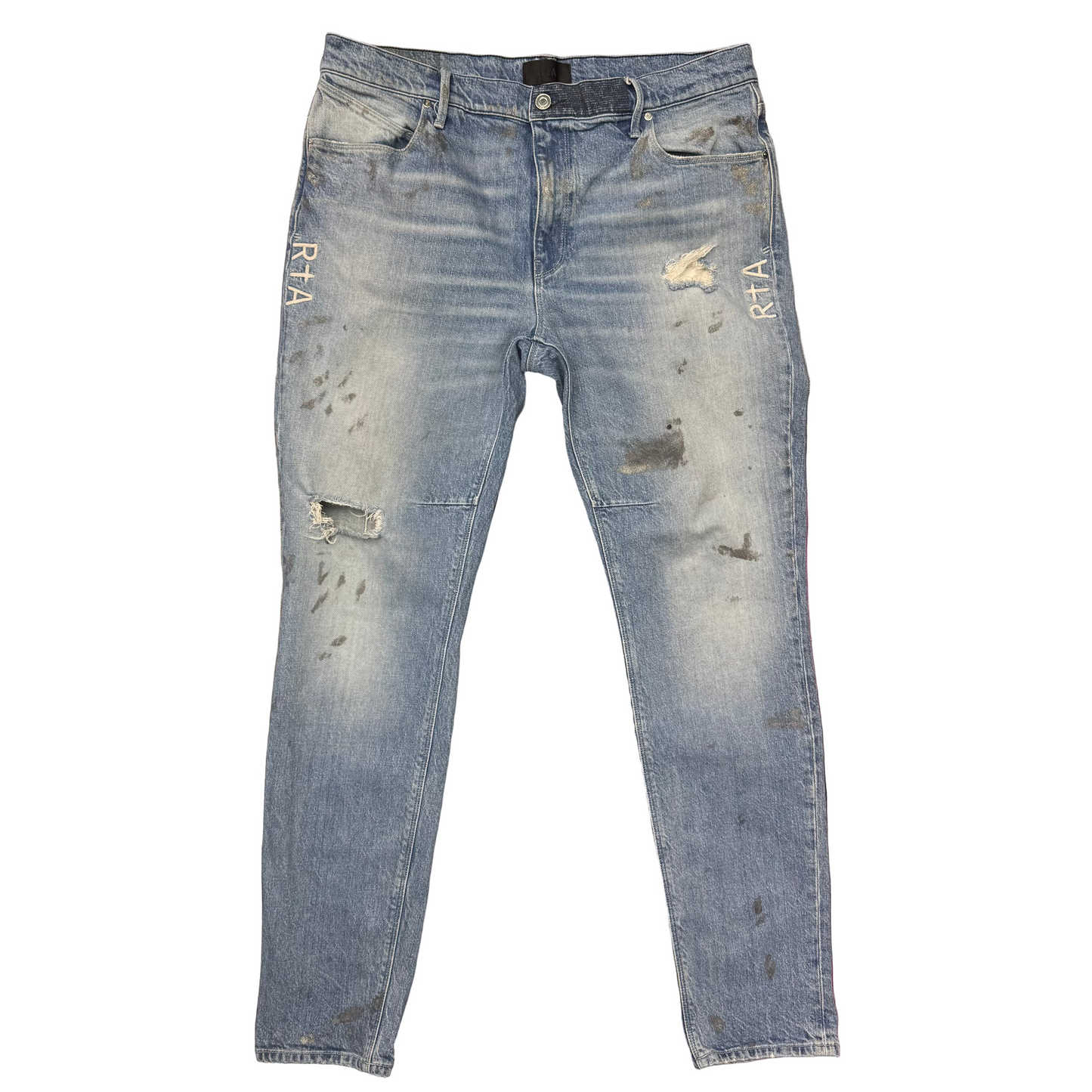 RTA Embroidered Distressed Jeans Blue
