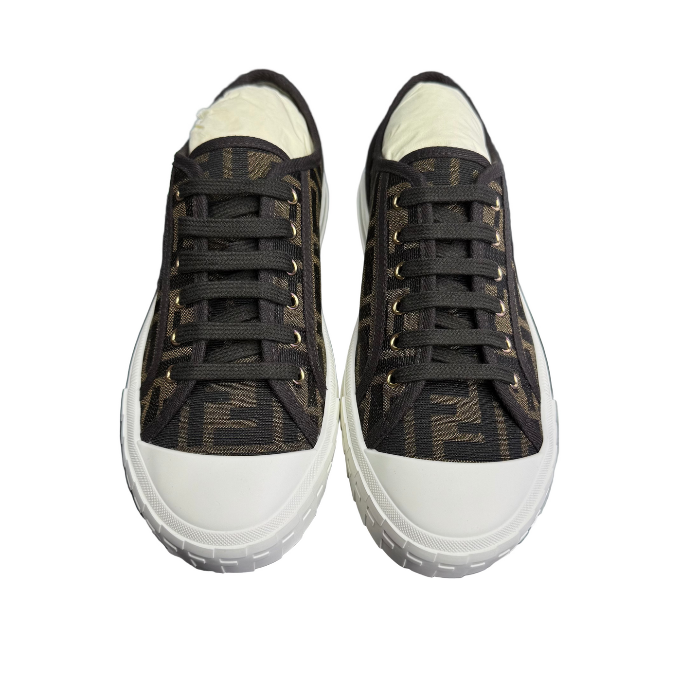 Fendi FF Jacquard Low-Top Sneakers Brown