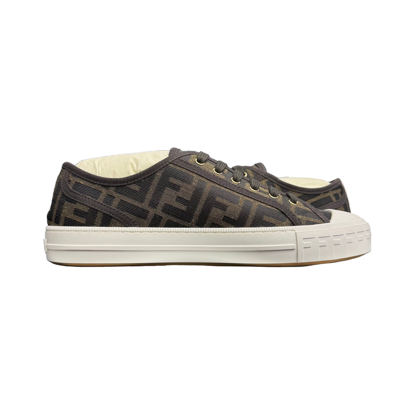 Fendi FF Jacquard Low-Top Sneakers Brown