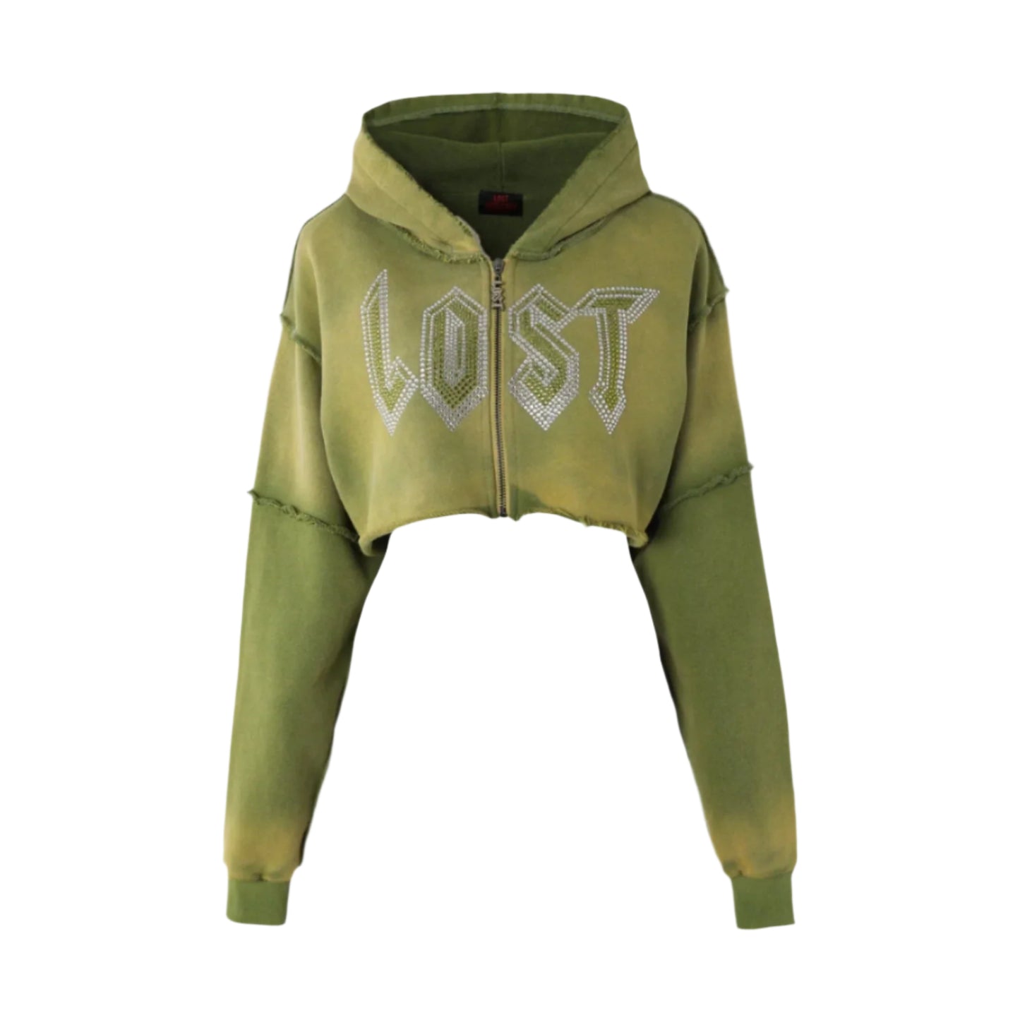 Lost Intricacy Olive Cropped Zip Up Hoodie