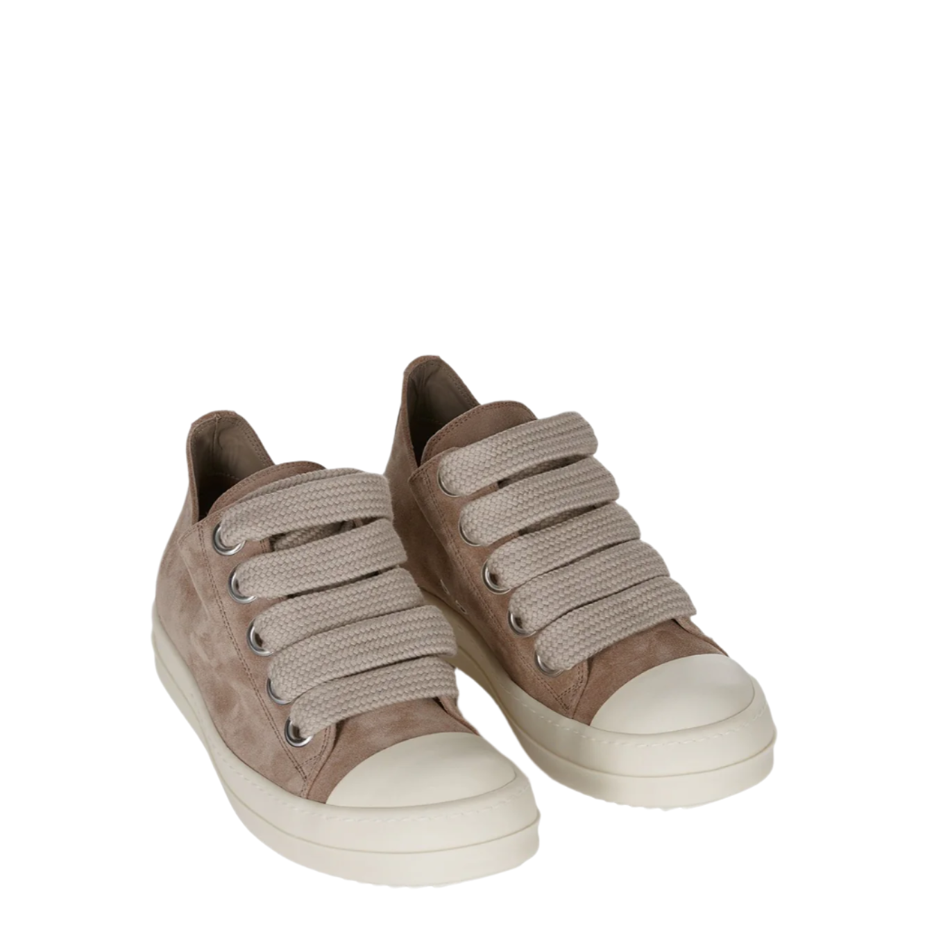 Rick Owens Hollywood Jumbolaced Low Sneaks Flesh / Milk Velour Suede
