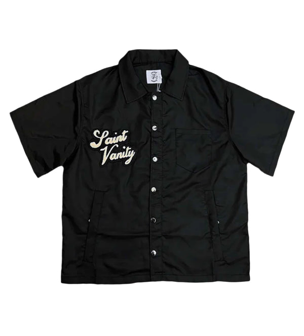 Saint Vanity Nylon Button Zip Up Shirt Black