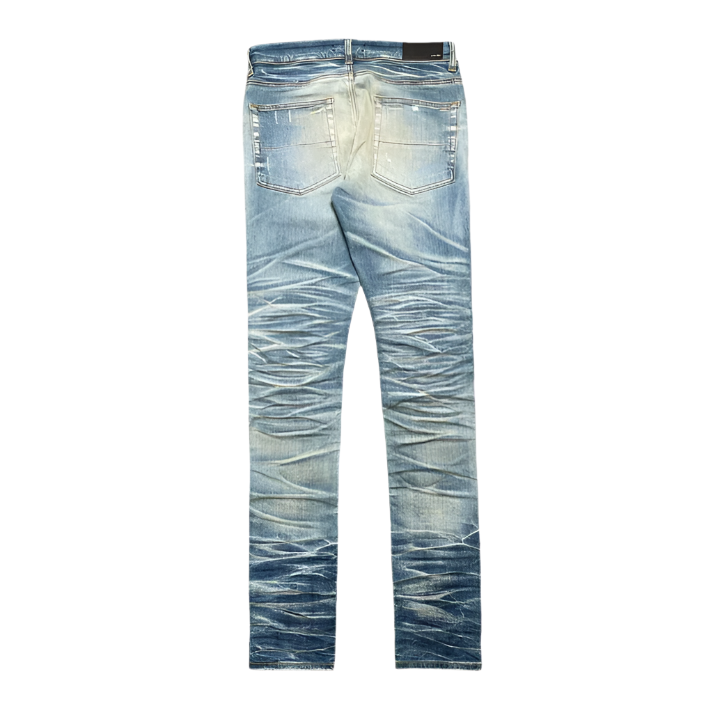 Amiri MX1 Bleached Paisley Patch Honeycomb Indigo Jeans