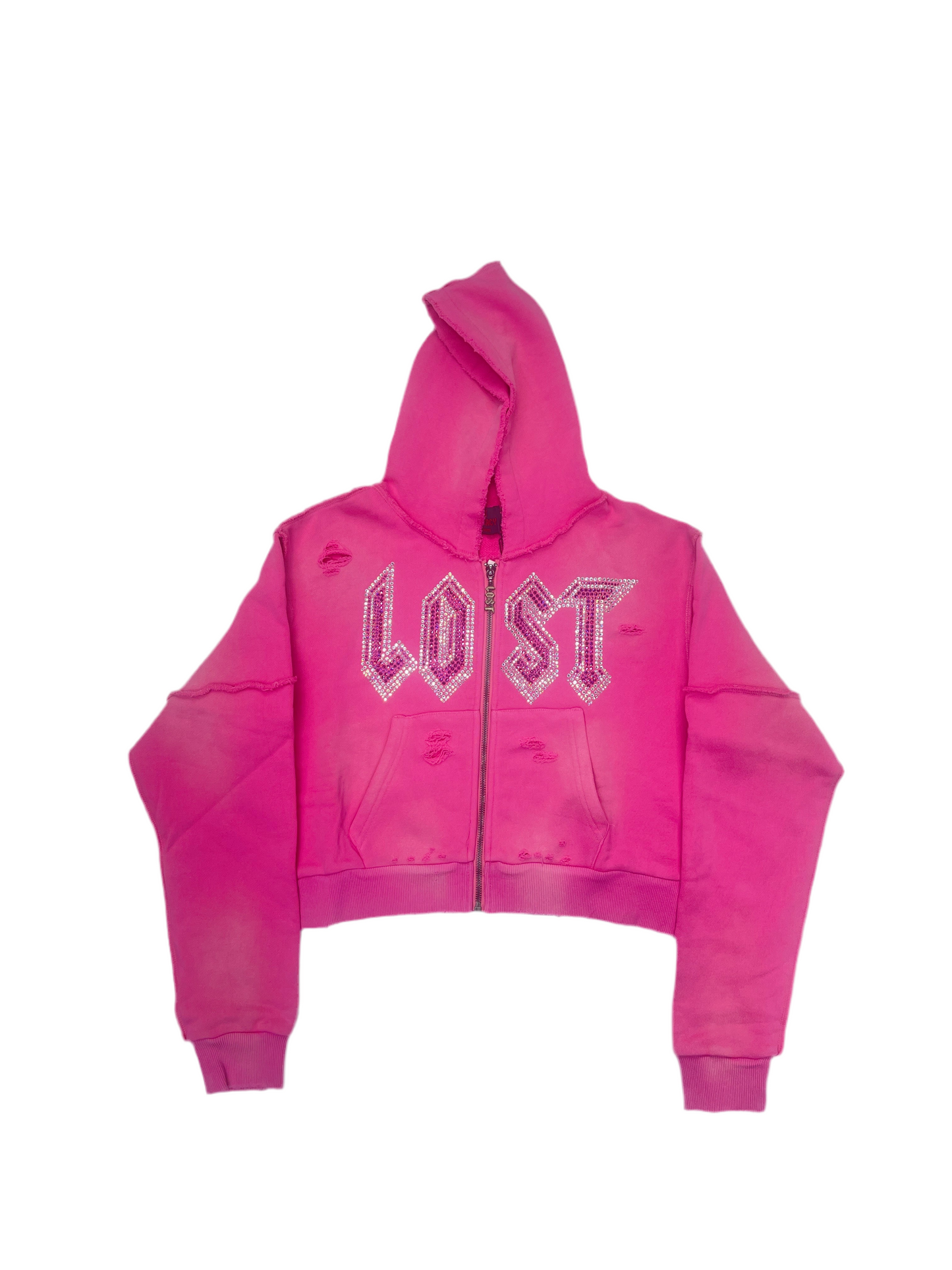 Lost Intricacy Pink Crop Zip-Up Hoodie