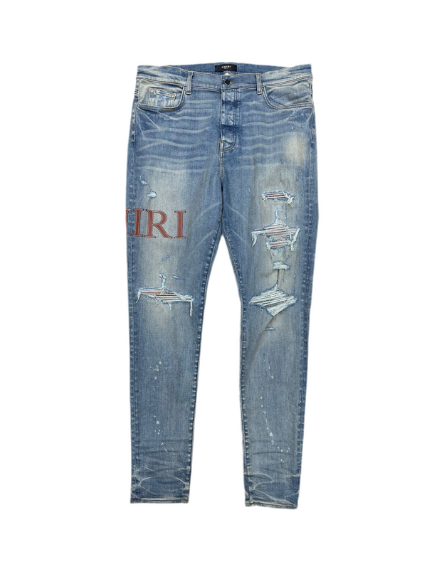 Amiri Leather Stitch Logo Clay Indigo