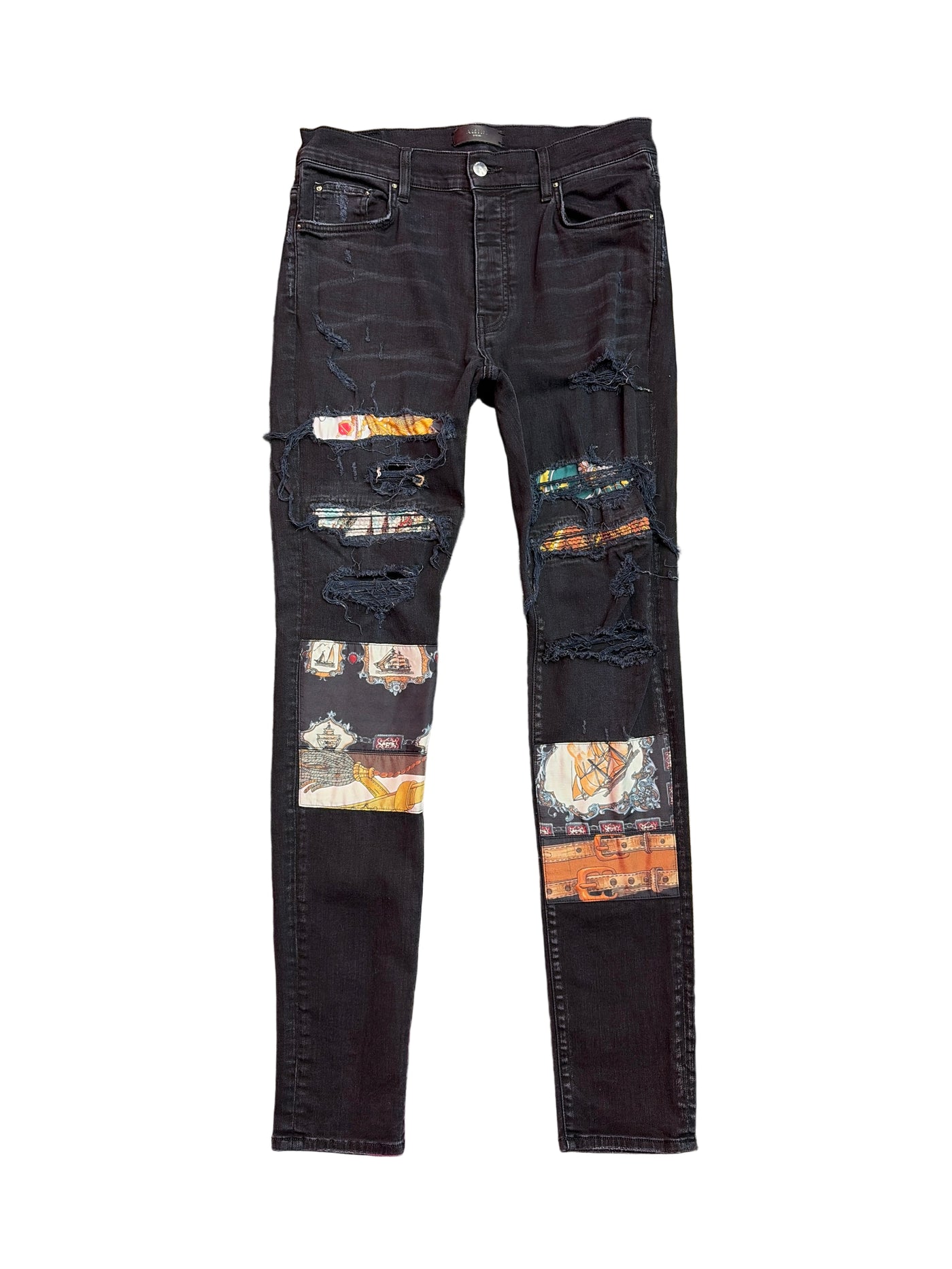 Amiri Scarves Art Patchwork Jeans Black