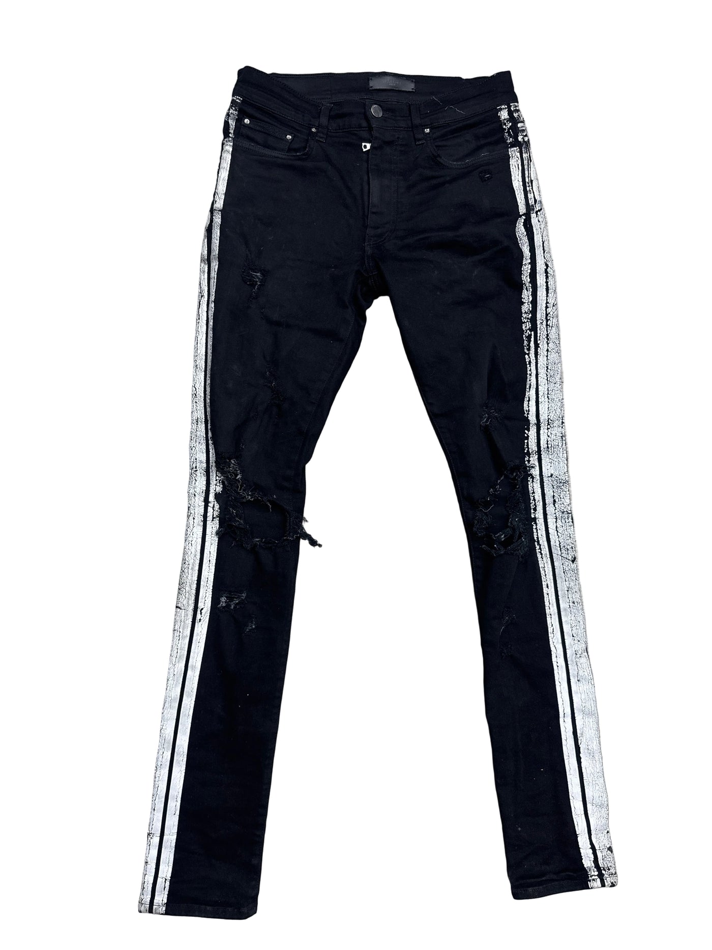 Amiri Track Distressed White Stripe Jeans
