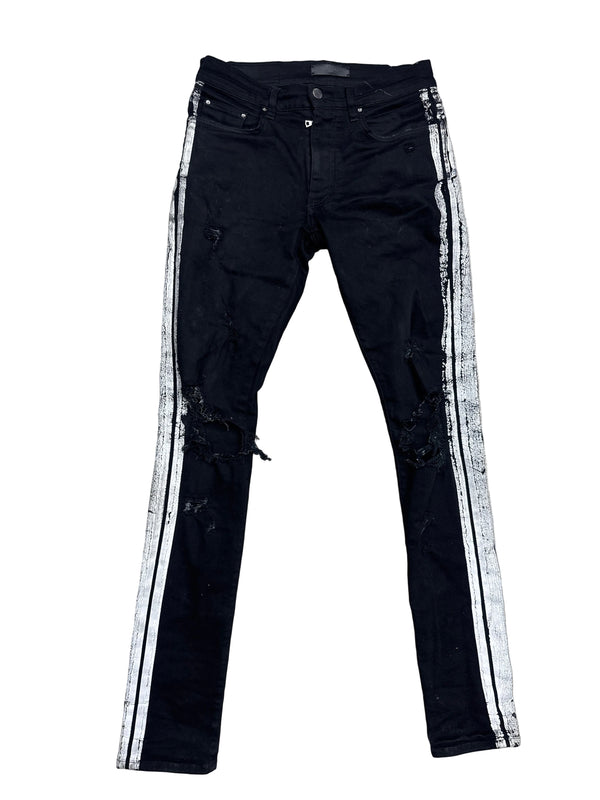 Amiri Track Distressed White Stripe Jeans