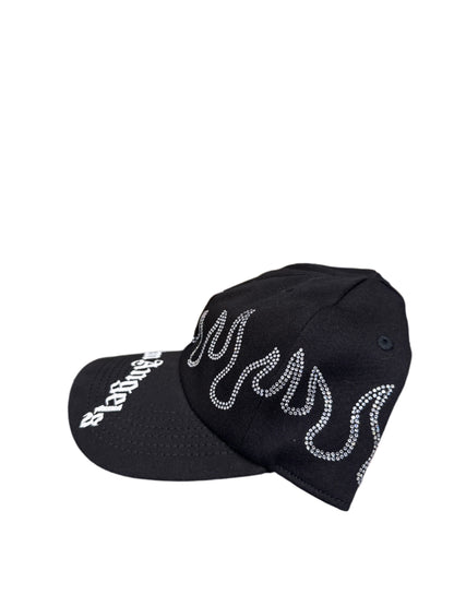 Palm Angels Rhinestone Flame Logo Baseball Cap Black Silver