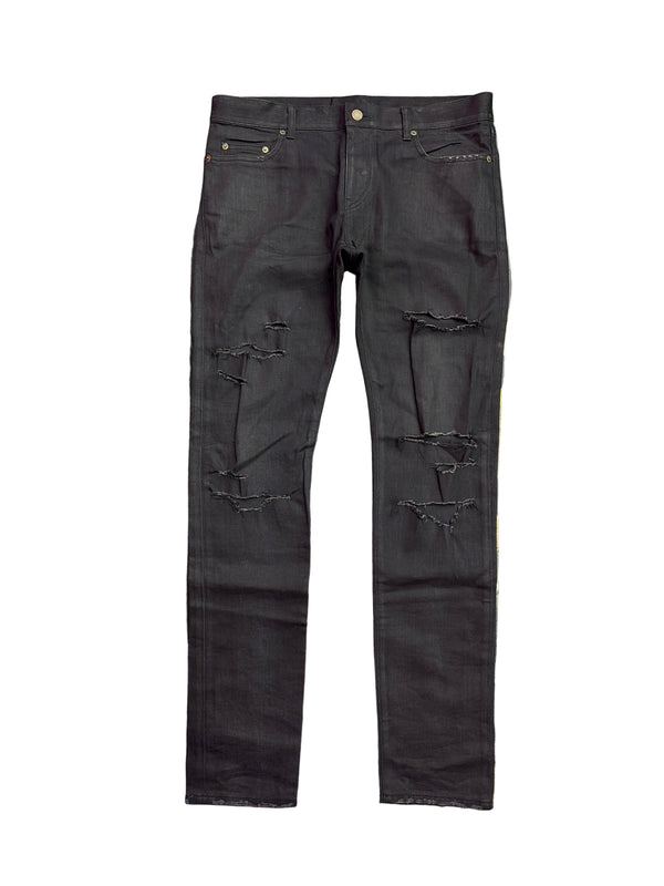 Saint Laurent Paris Distressed Cut Denim Black