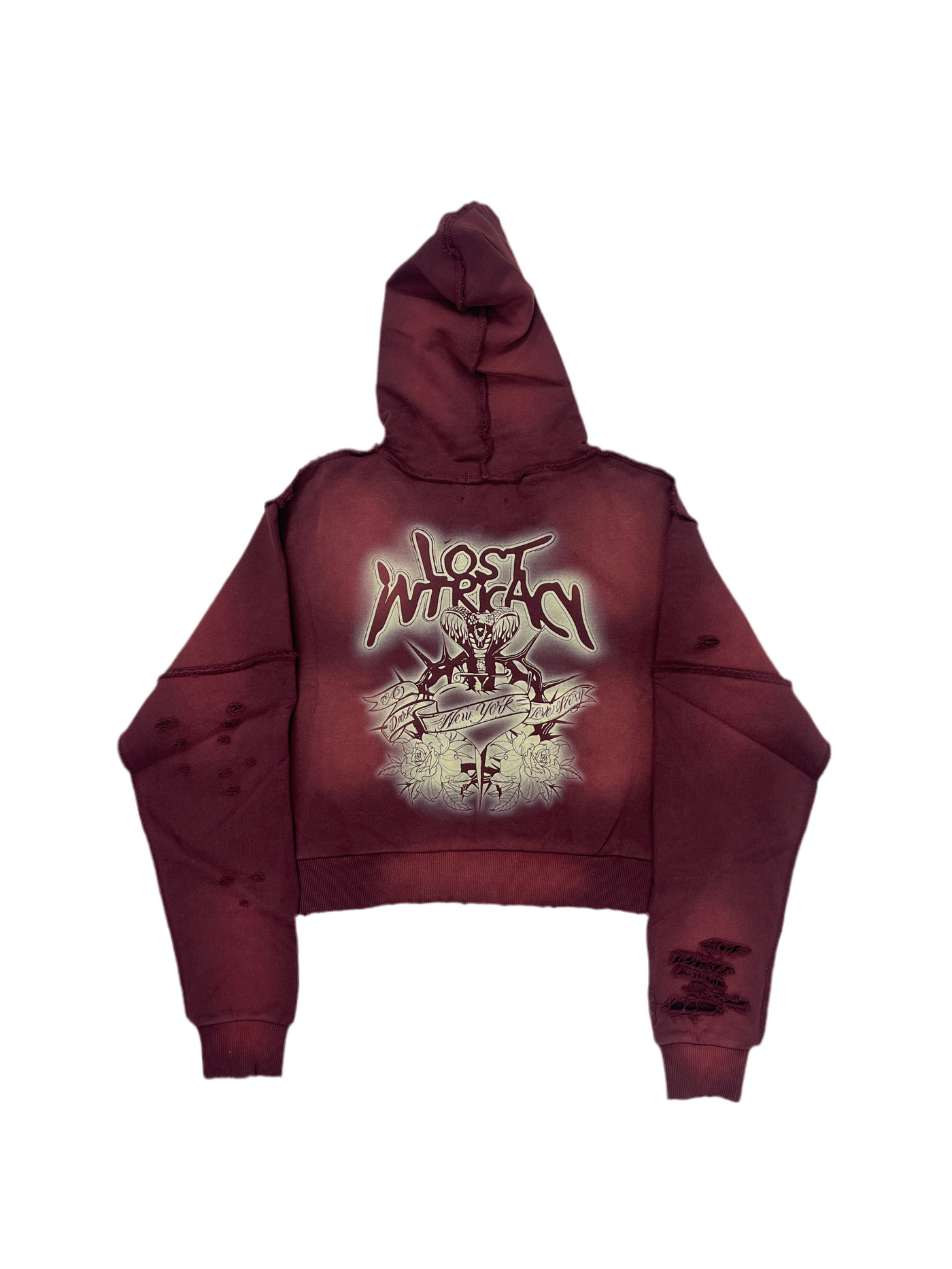 Lost Intricacy Burgundy Crop Zip-Up Hoodie