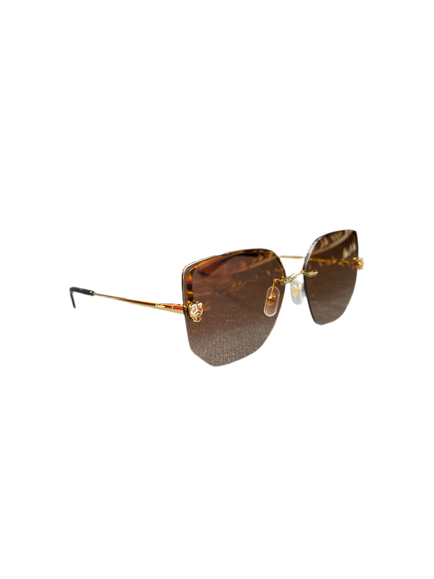 Cartier Panthere Light 24K Gold Plated Square Sunglasses Pink Gradient