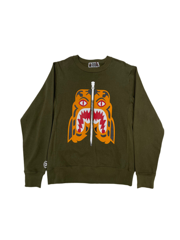 BAPE Tiger Crewneck Sweater Olive