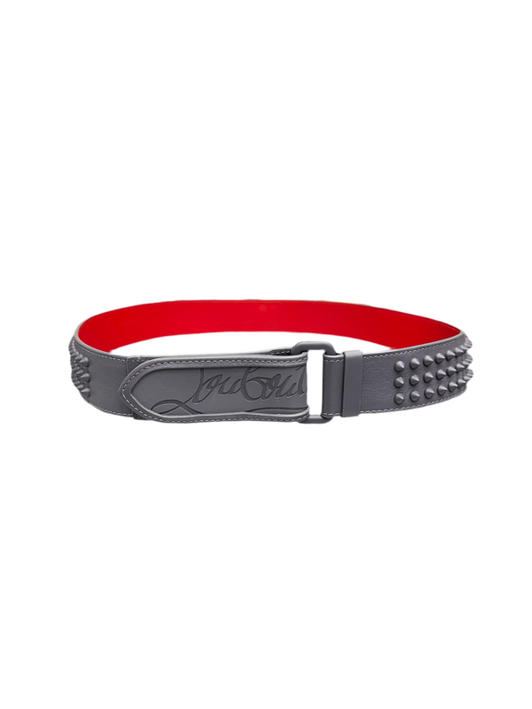 Christian Louboutin Spike Loubi Belt Smoke Grey Red