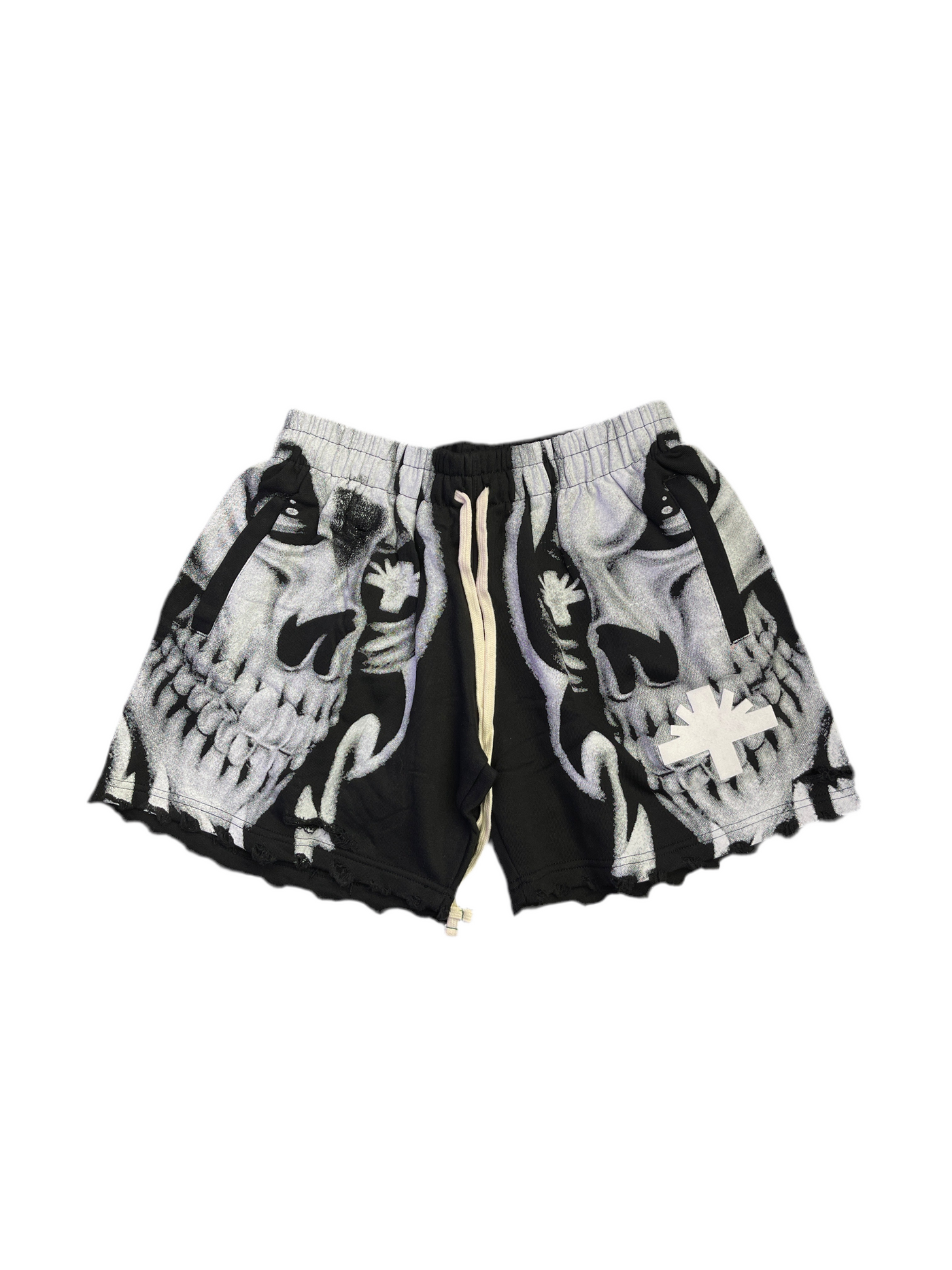 Vertabrae Skull Shorts Black White