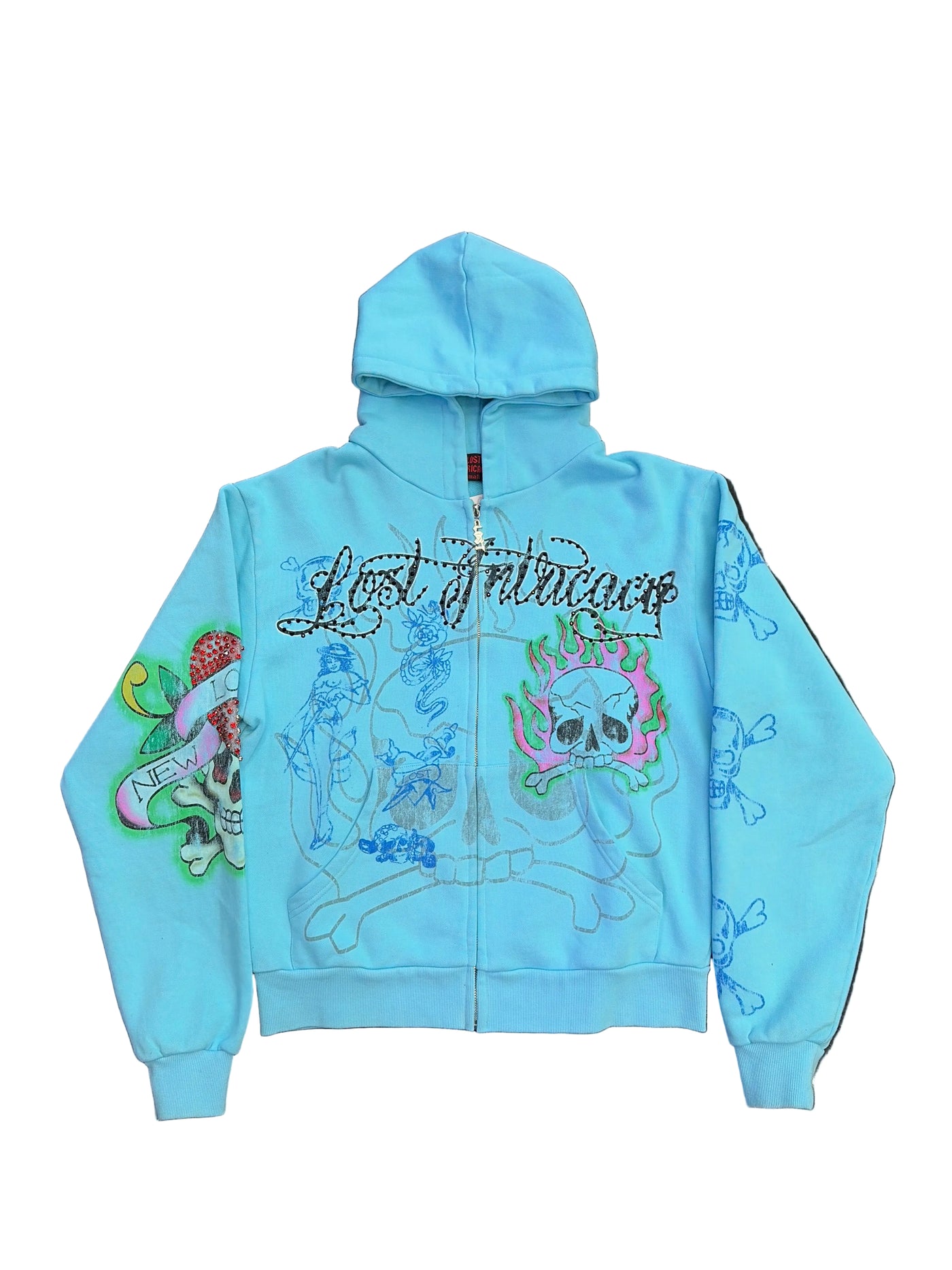 Lost Intricacy Ink and Bones Hoodie Light Blue
