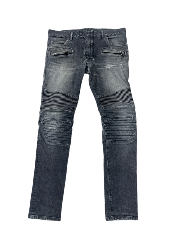 Balmain Grey Denim Biker Jeans
