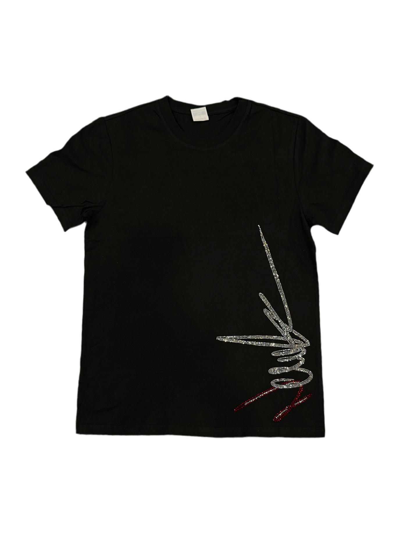 NewYrrk Black T-Shirt Side Logo w/ Red White Crystal