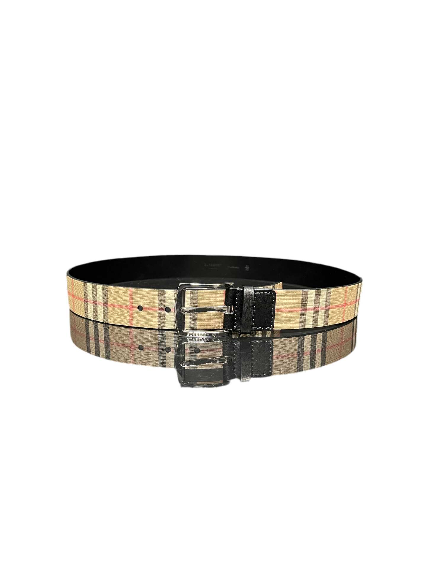 Burberry Vintage Check Canvas Leather Belt Beige Black