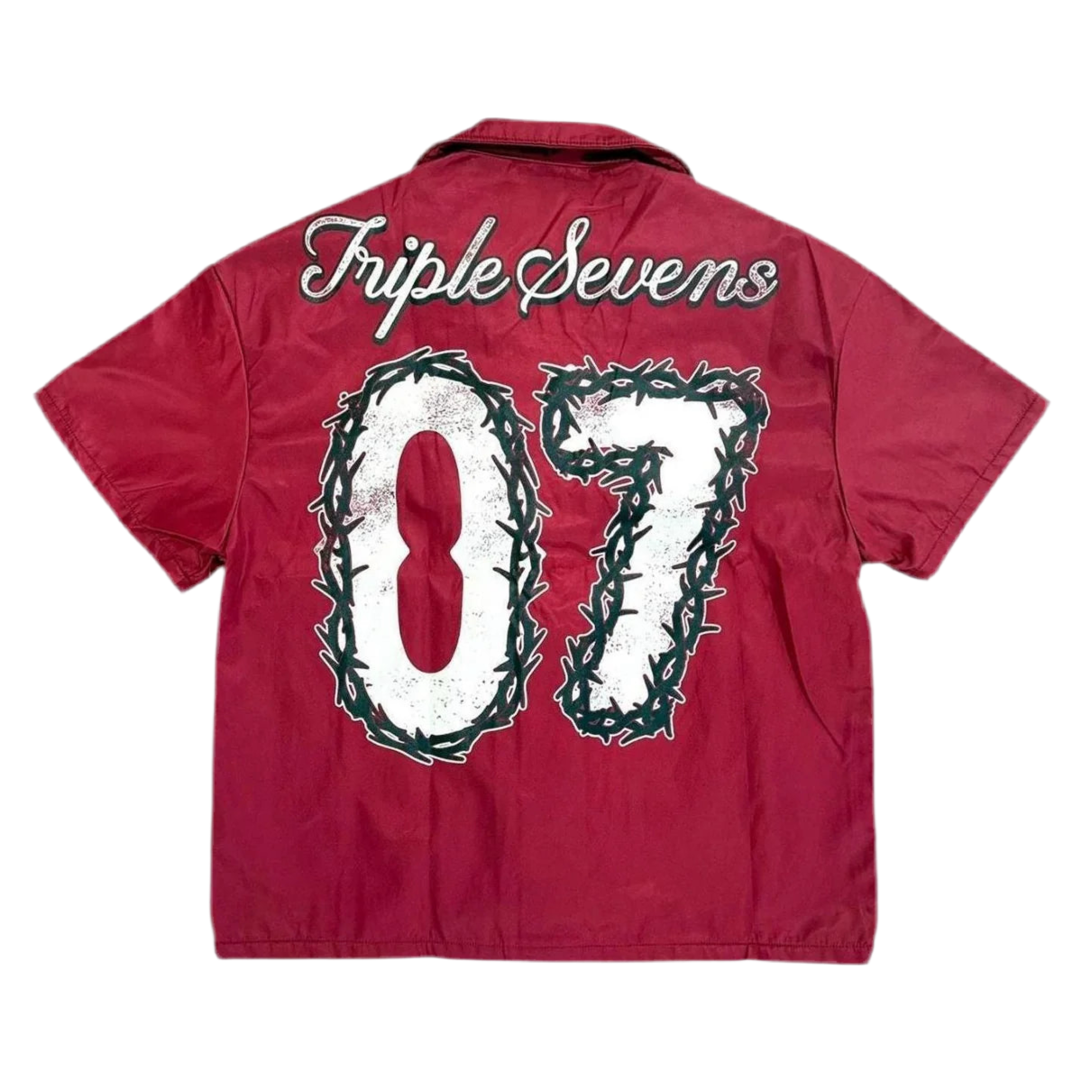 Triple Sevens Nylon Button Up Shirt Red