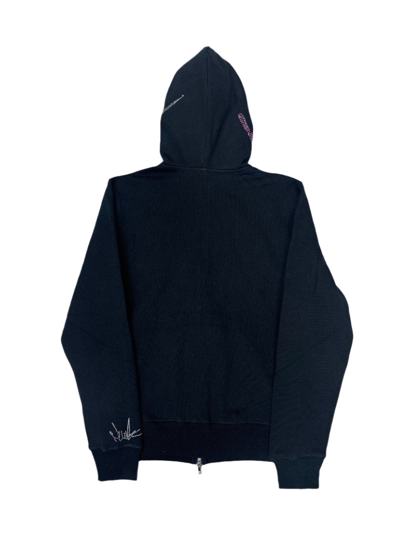 NewYrrk Black Zip-Up Hoodie Pink White Crystals