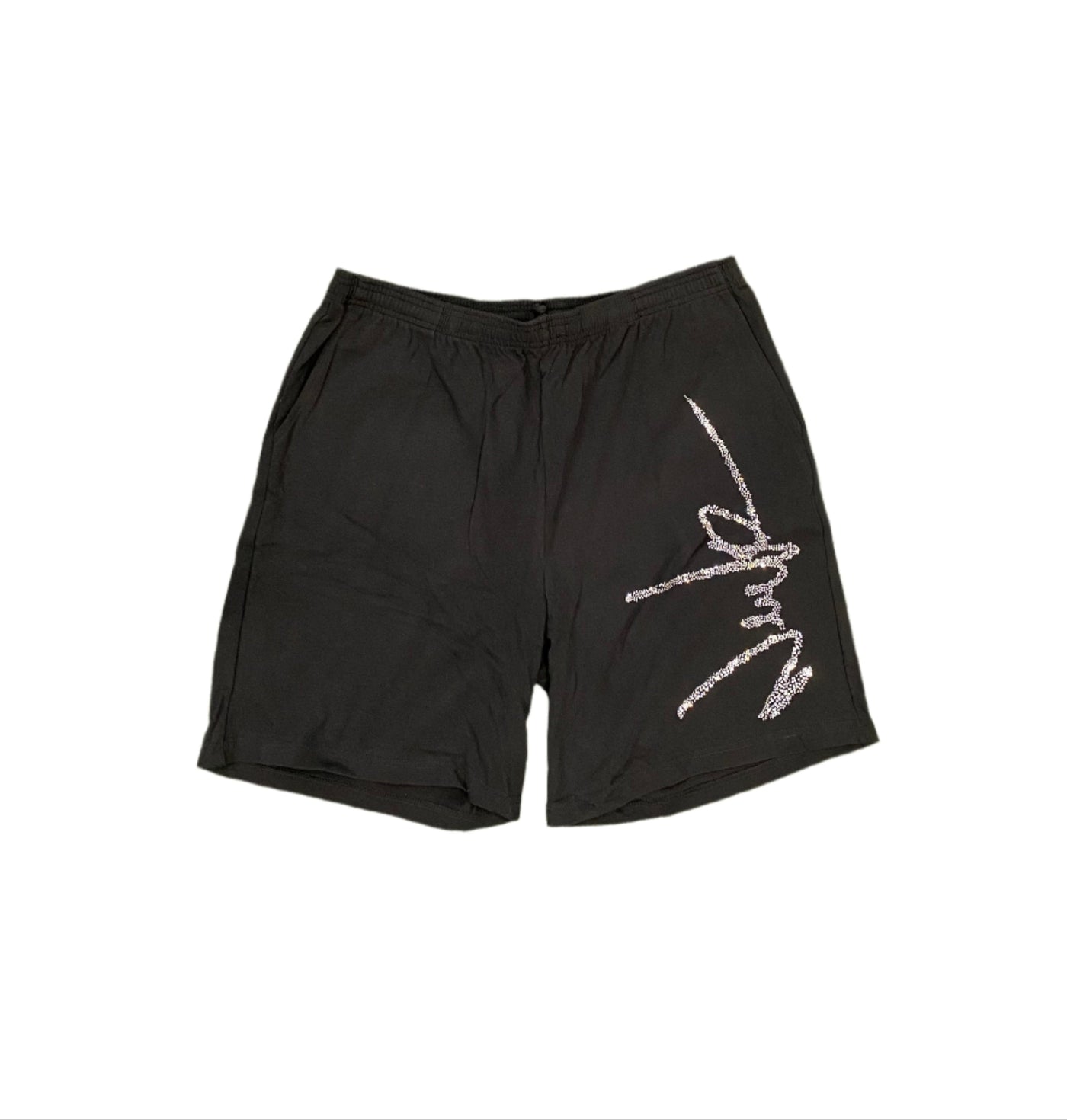 NewYrrk Black Cotton Shorts Side Logo w/ White Crystal