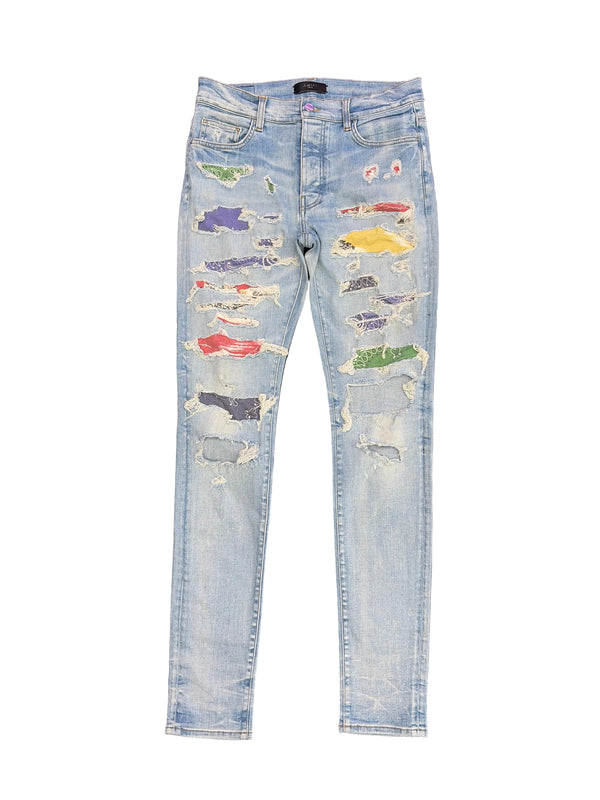 Amiri Multicolor Patchwork Thrasher Jeans Blue