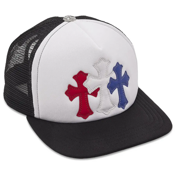Chrome Hearts Triple Cross Trucker Hat Red White Blue