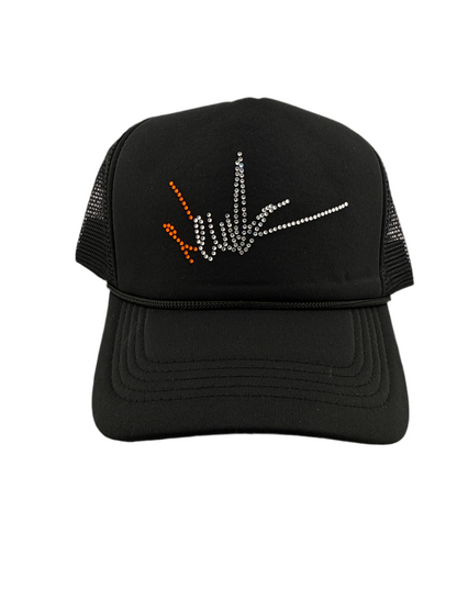 NewYrrk Black Hat w/ Orange White Crystals