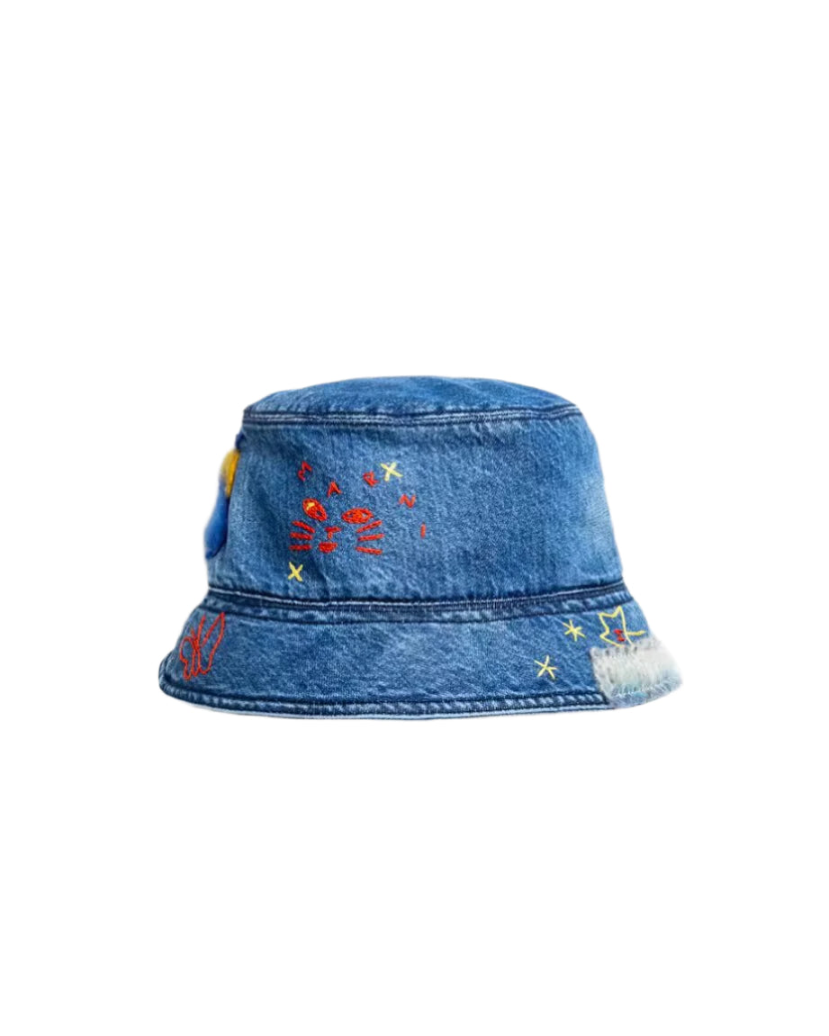 Marni Stonewashed Organic Blue Denim Mohair Hat Iris Blue