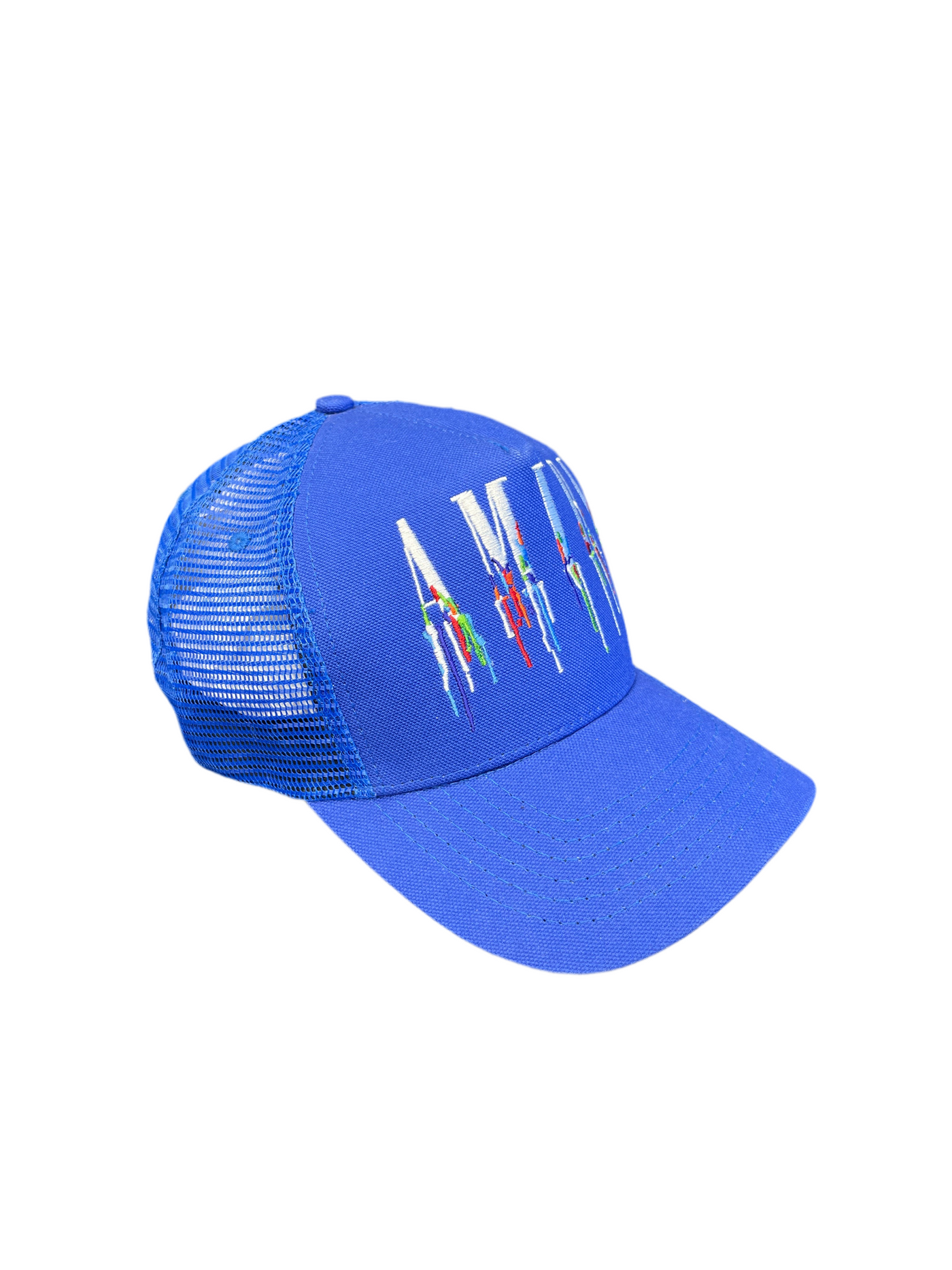 Amiri Paint Drip Core Logo Trucker Hat Blue