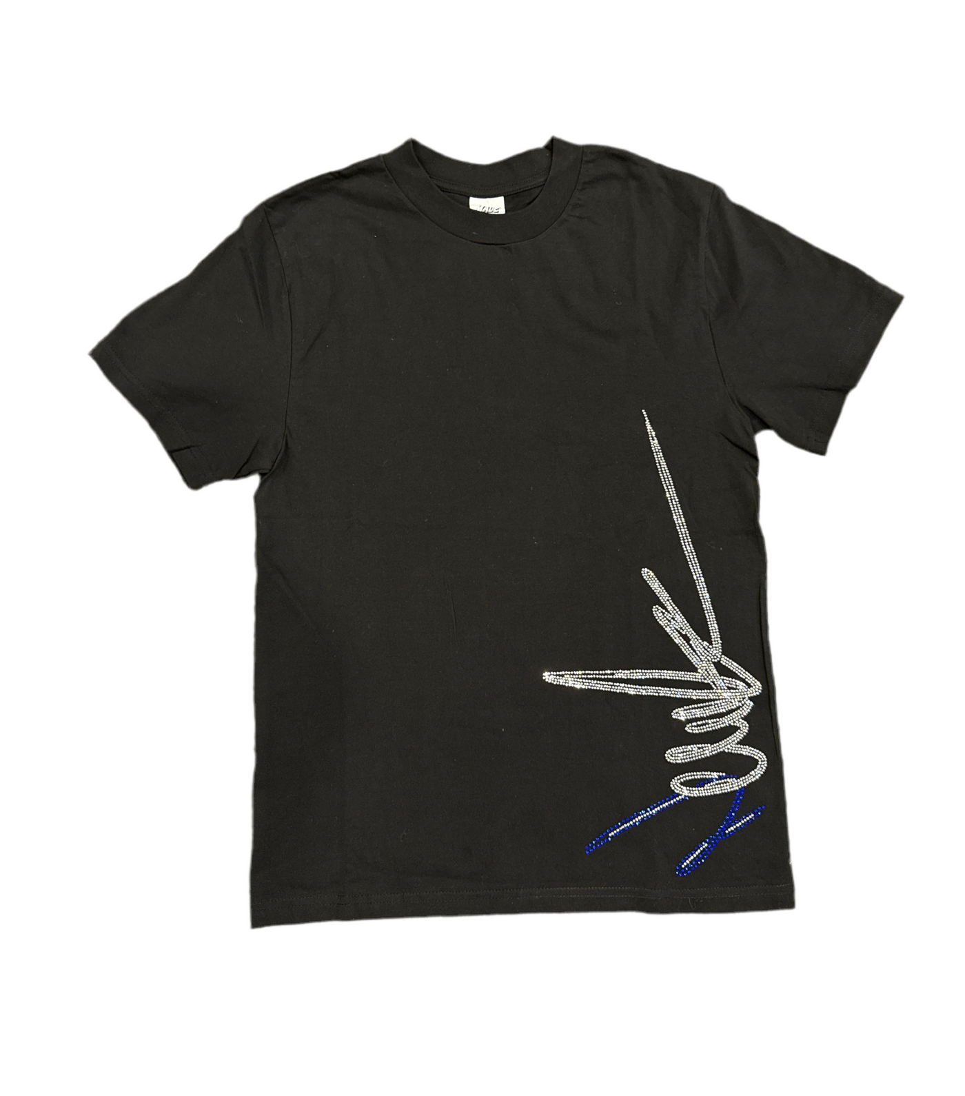 NewYrrk Black T-shirt Side Logo w/ White Blue Crystal