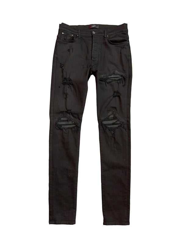 Amiri MX1 Black Leather Patch Jeans