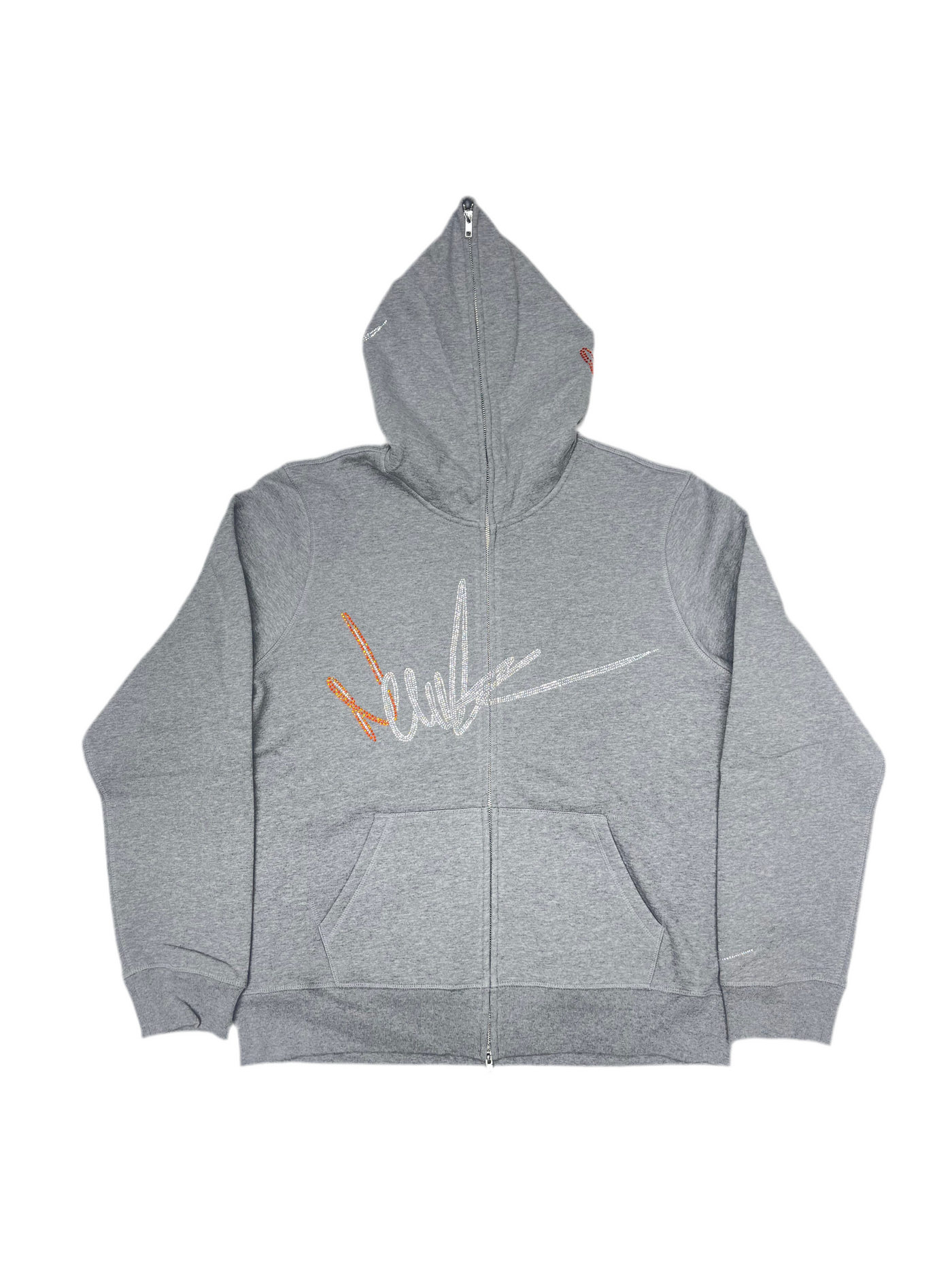 NewYrrk Gray Zip-Up Hoodie w/ Orange White Crystal