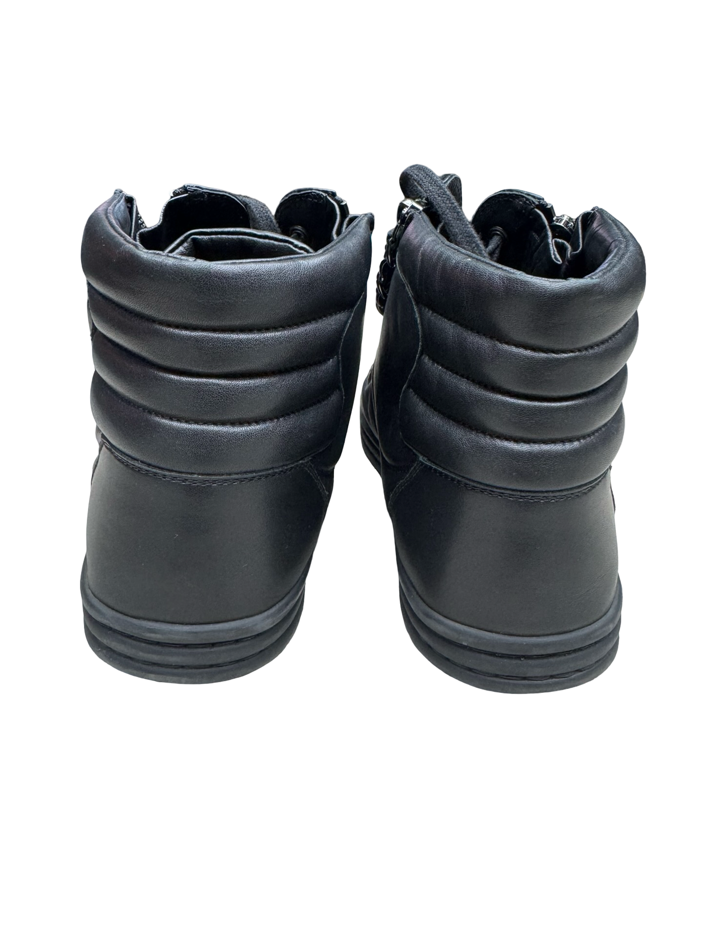 Chanel black CC Zipper Leather High Top Sneakers