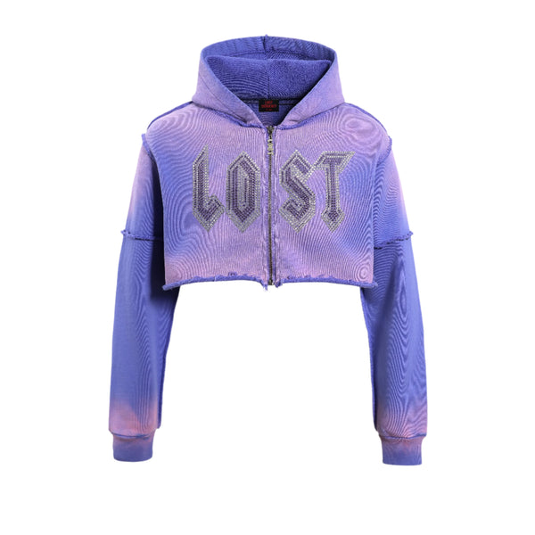 Lost Intricacy Purple Crop Zip Up Hoodie