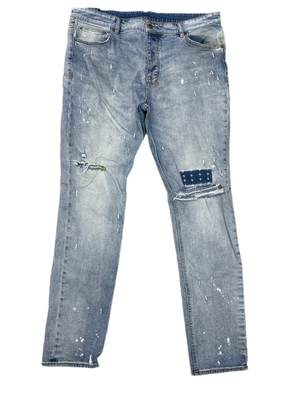 Ksubi Distressed Knee Slit Jeans Light Blue