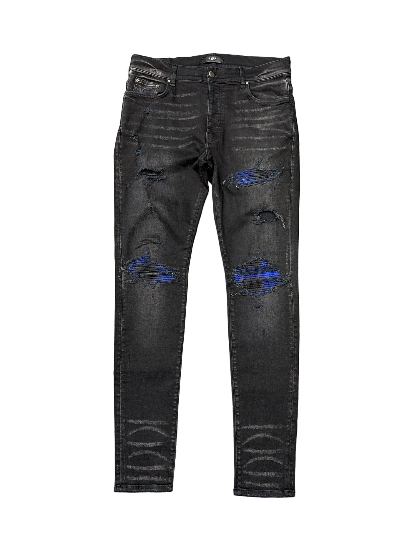 Amiri MX1 Aged Black Blue Plaid Jeans