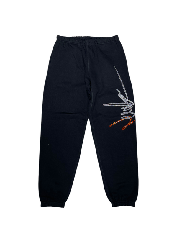 NewYrrk Black Sweatpants Side Logo w/ Orange White Crystal